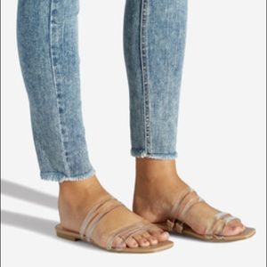 JusrFab Clear Jelly Strappy Flat Sandals - 11 - Elasticized Straps